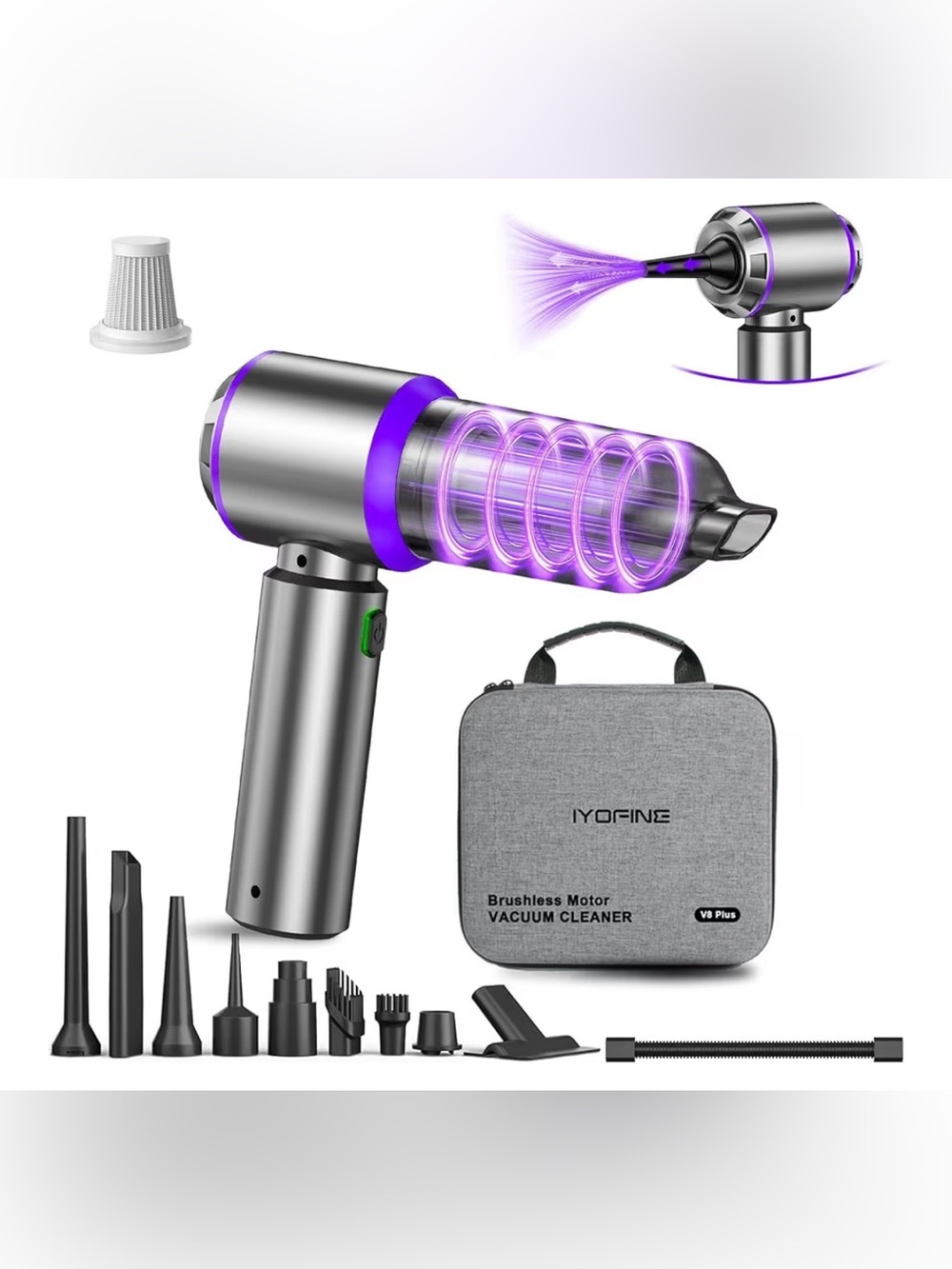 Car Vacuum Cordless Handheld Vacuum Cleaner - Silver & Purple Accents New